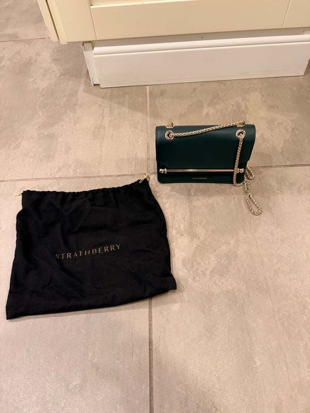 Strathberry East/West Mini in Bottle Green Leather